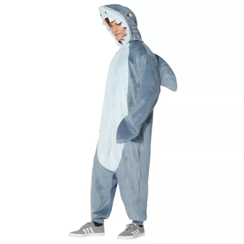 Adult Shark Jumpsuit Plus Size Costume WHITE/GREY 2X