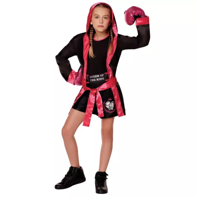 Kids Boxer Costume BLACK AND PINK CHILD MEDIUM