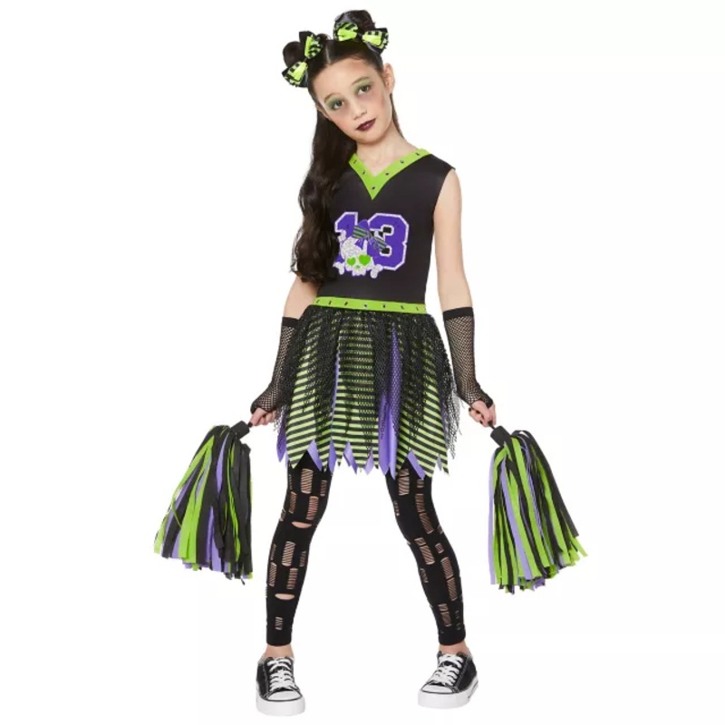 Kids Deadly Cheerleader Costume BLACK/PURPLE/GREEN CHILD SMALL