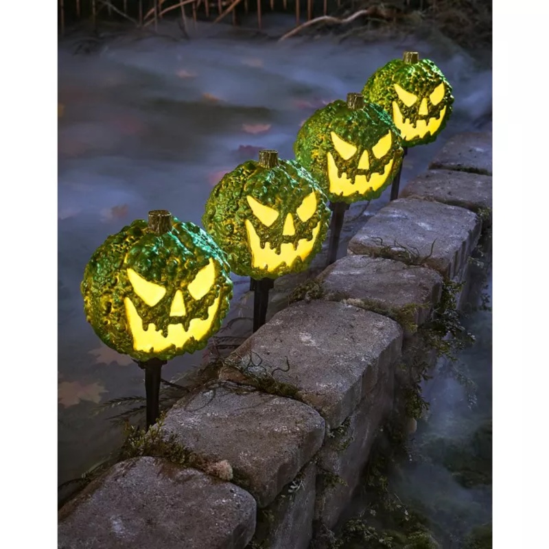 Light-Up LED Green Jack-O-Lantern Pathway Markers GREEN
