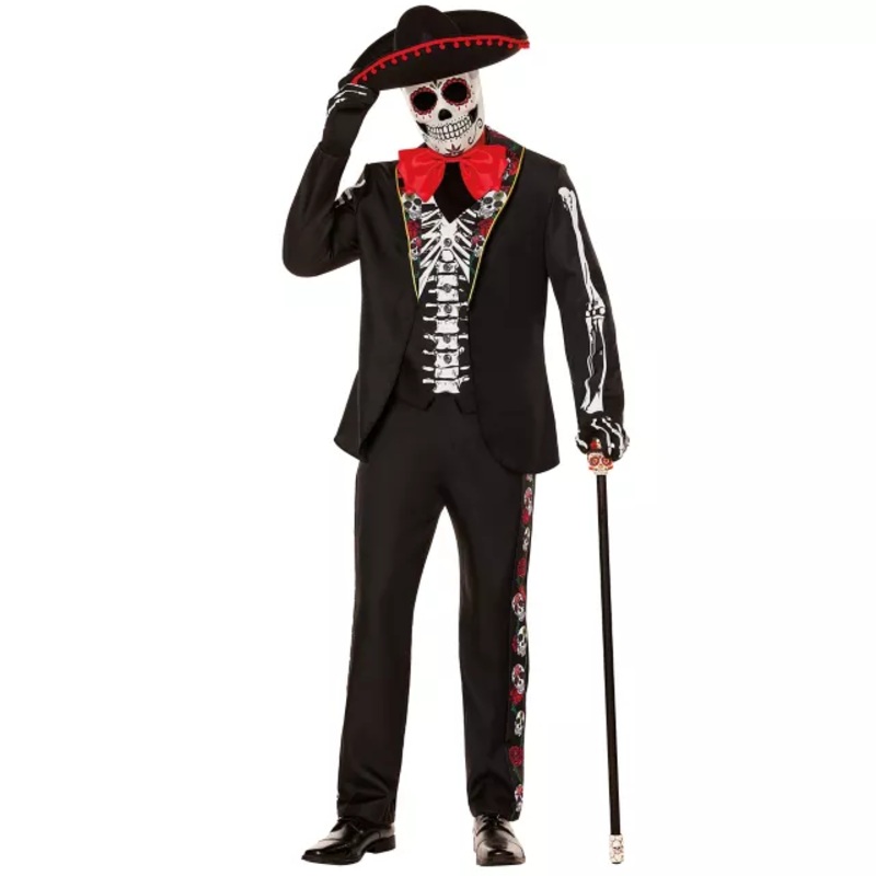 Adult Day of the Dead Skeleton Suit Costume BLACK ADULT MEDIUM