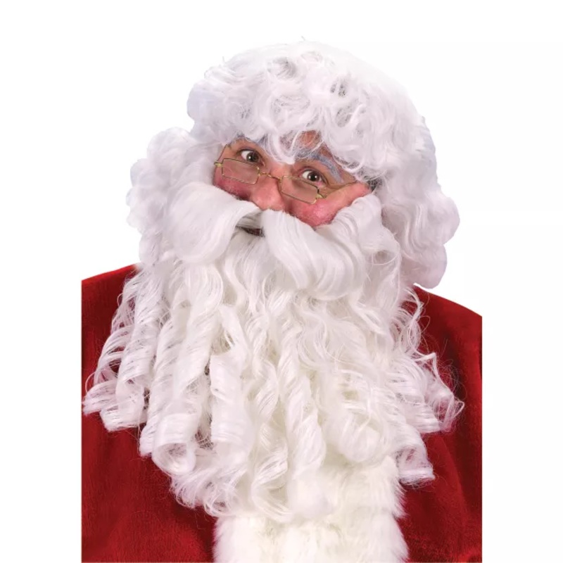 Adult Santa Wig and Beard Deluxe WHITE ONE SIZE FITS MOST