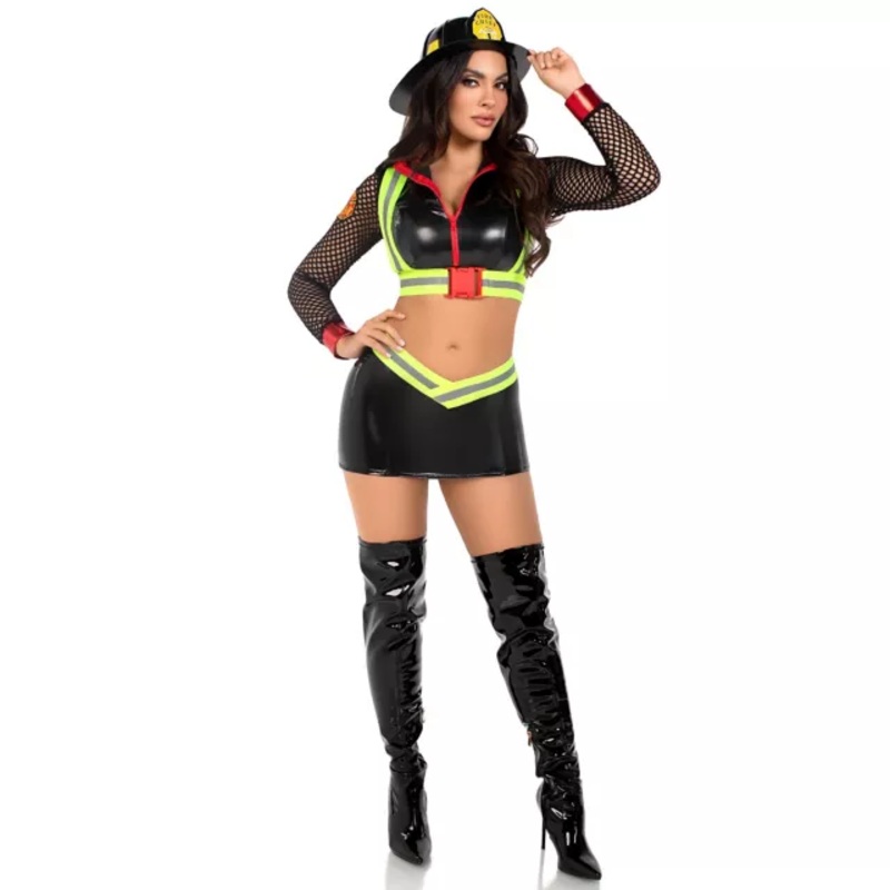 Adult Two-Piece Firefighter Costume BLACK ADULT EX SMALL