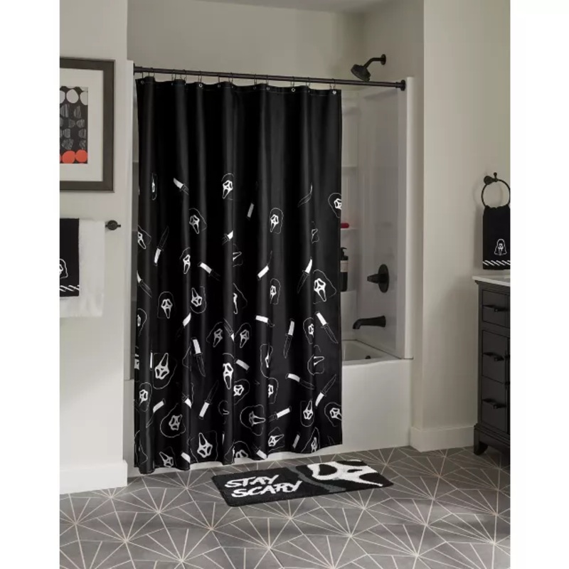 Ghost Face Knife Print Shower Curtain BLACK AND WHITE 72 IN X 72 IN