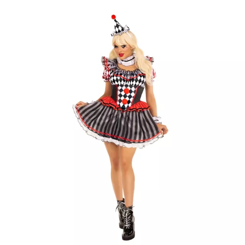 Harlequin Clown Dress Costume RED/WHITE/BLACK ADULT EX SMALL