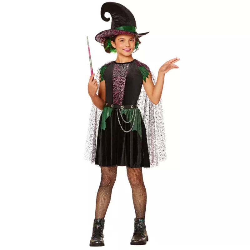 Kids Black Magic Witch Costume BLACK/PURPLE/GREEN CHILD SMALL