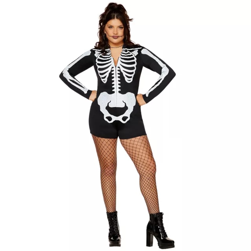 Plus Size Skeleton Romper BLACK 1X