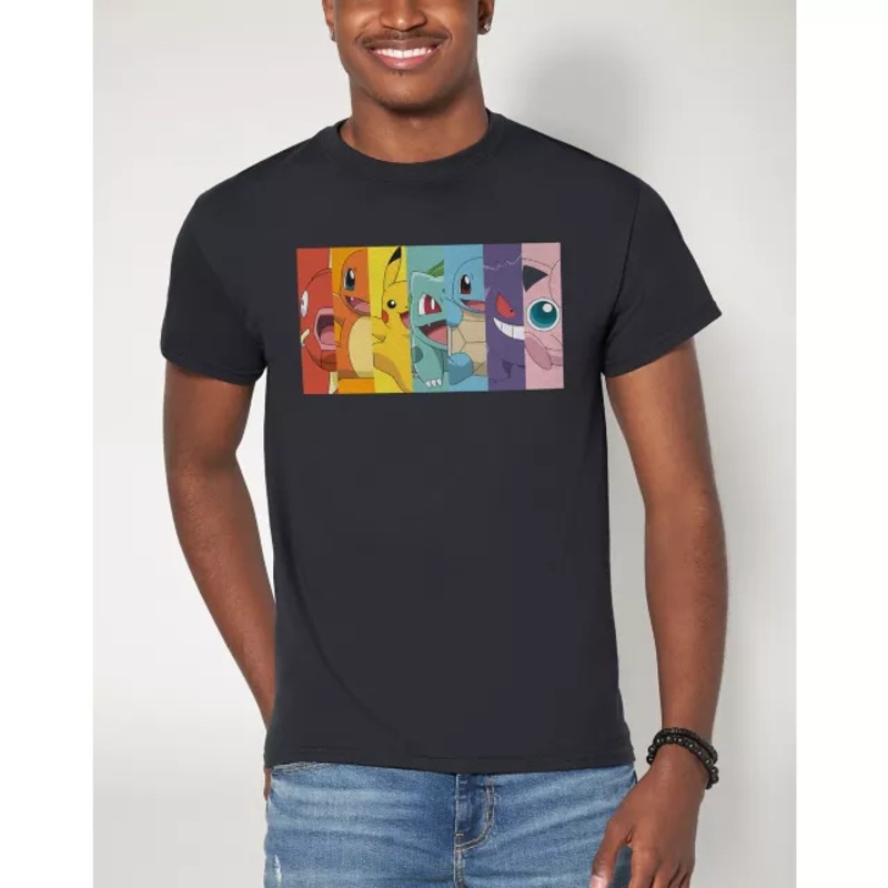 Rainbow Characters T Shirt - Pokmon BLACK ADULT SMALL