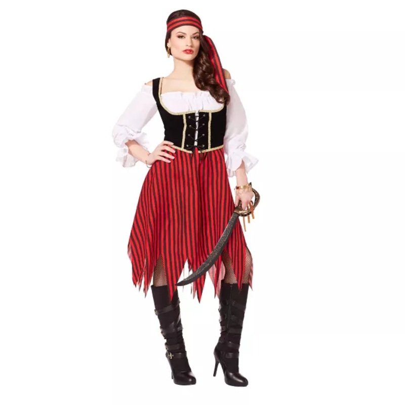 Adult Buccaneer Beauty Pirate Costume BLACK AND RED SMALL/MEDIUM