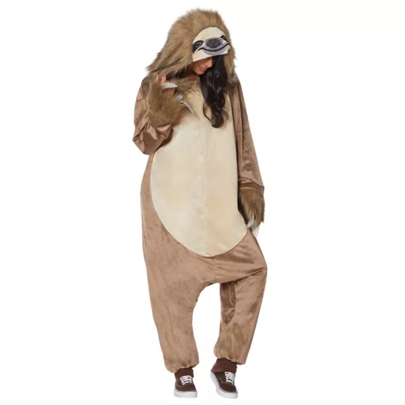 Adult Faux Fur Sloth Jumpsuit TAN ONE SIZE FITS MOST