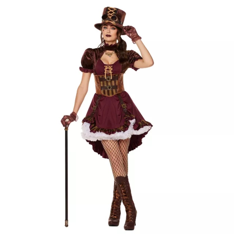 Adult Steampunk Dress Costume MAROON ADULT EX SMALL