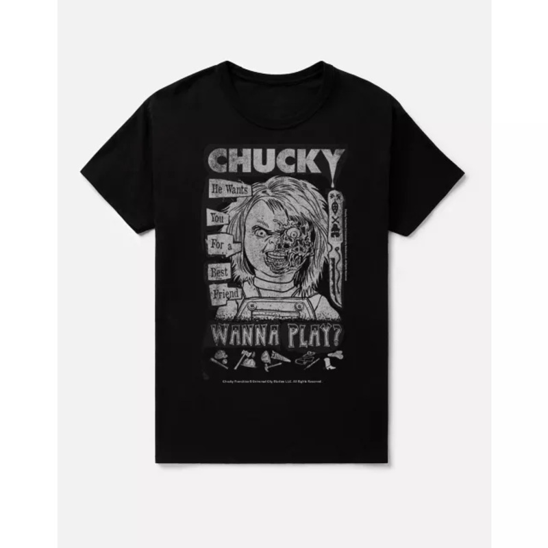 Chucky Wanna Play T Shirt BLACK ADULT SMALL