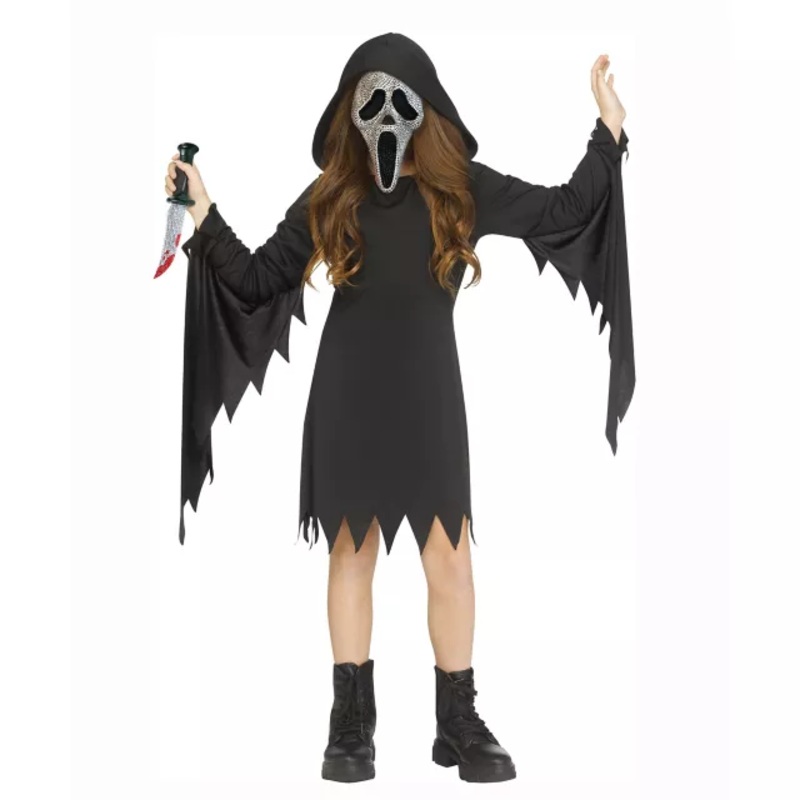 Kids Bling Ghost Face Dress Costume BLACK CHILD SMALL