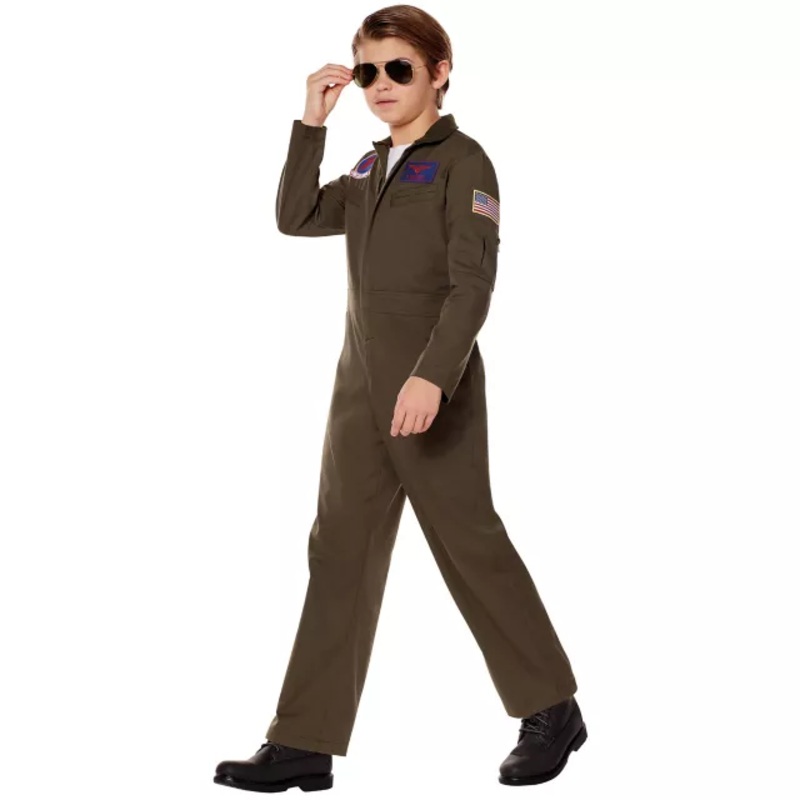 Kids Top Gun Jumpsuit Costume GREEN CHILD MEDIUM