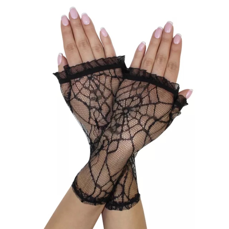 Ruffle Lace Fingerless Gloves BLACK ONE SIZE FITS MOST