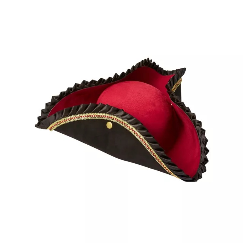Ruffle Pirate Hat Deluxe BLACK AND RED ONE SIZE FITS MOST