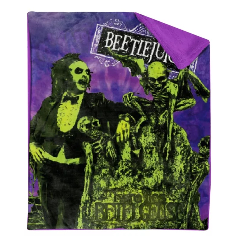 Tie-Dye Beetlejuice Fleece Blanket BLACK/PURPLE/GREEN 48 IN X 60 IN