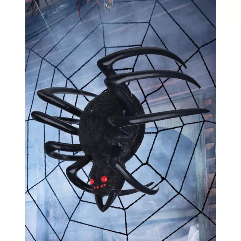 4 Ft Hanging Inflatable Furry Spider BLACK AND RED
