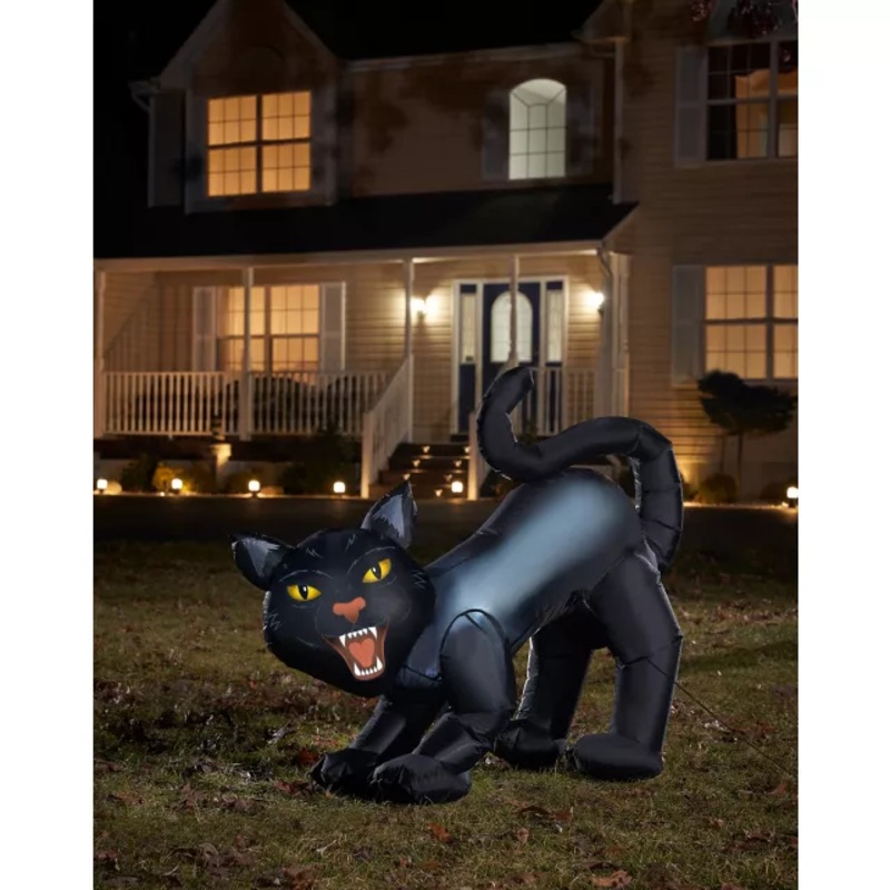 4 Ft Light-Up Scary Cat Inflatable - Decorations BLACK/GRAY