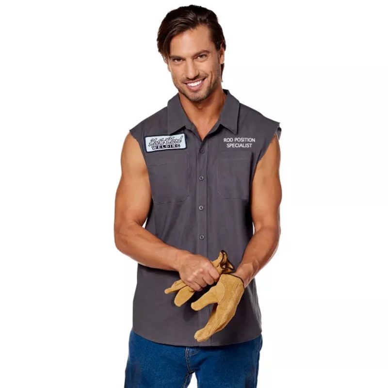 Adult Hot 'n' Hard Welding Work Shirt GREY / BLUE ADULT MEDIUM