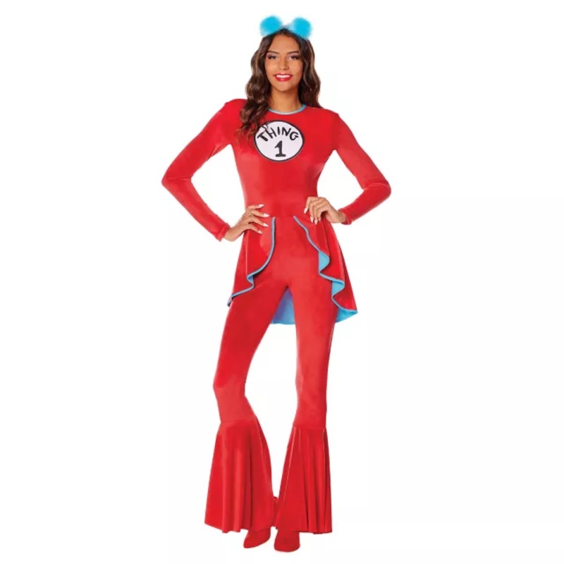 Adult Thing 1 and Thing 2 Bell Bottom Costume - Dr. Seuss RED ADULT SMALL