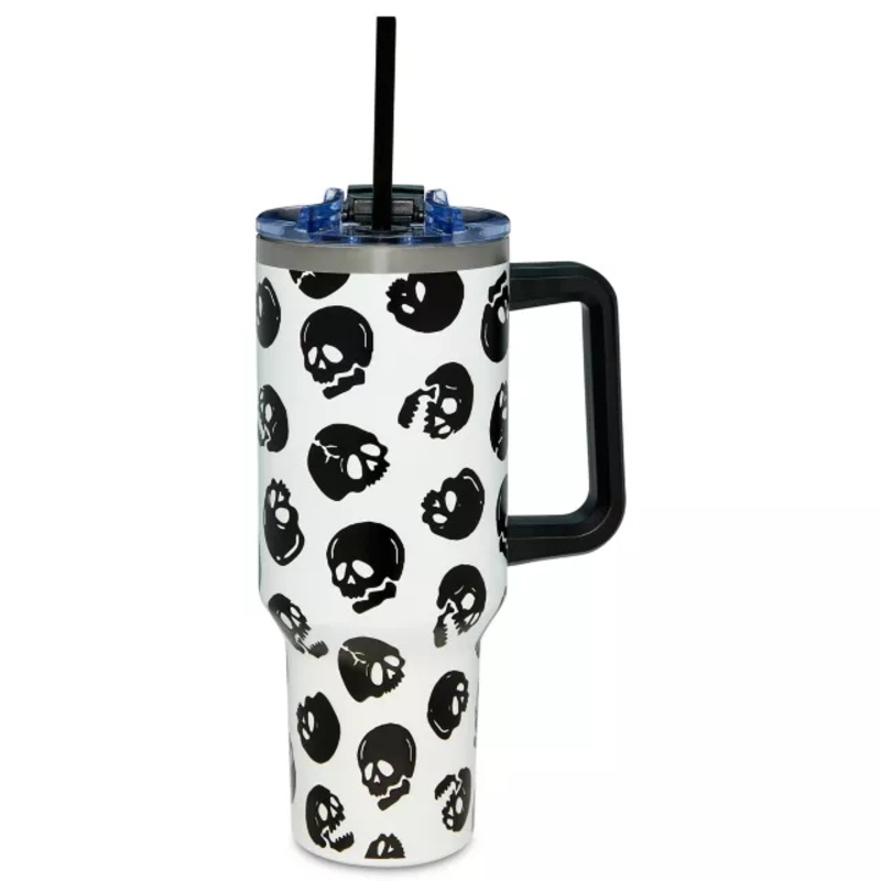 Black and White Glow in the Dark Skull Print Travel Cup with Straw - 40 oz. GLOW IN THE DARK 40 OUNCE