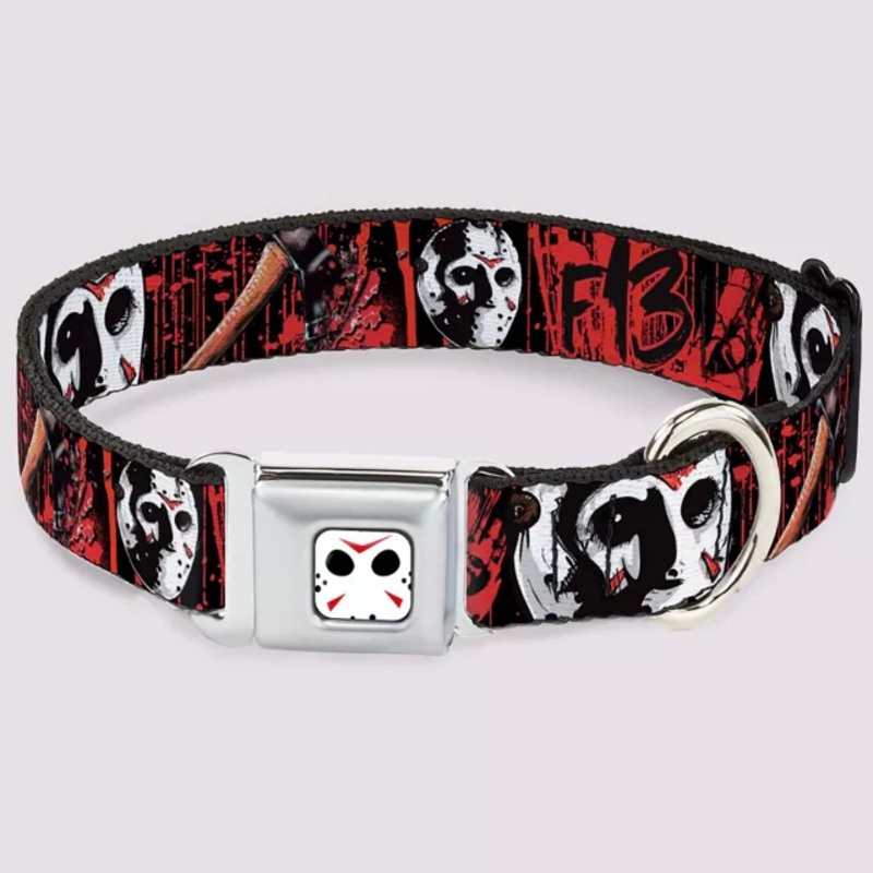 Buckle-Down Friday the 13th Dog Collar BLACK AND RED PET SMALL