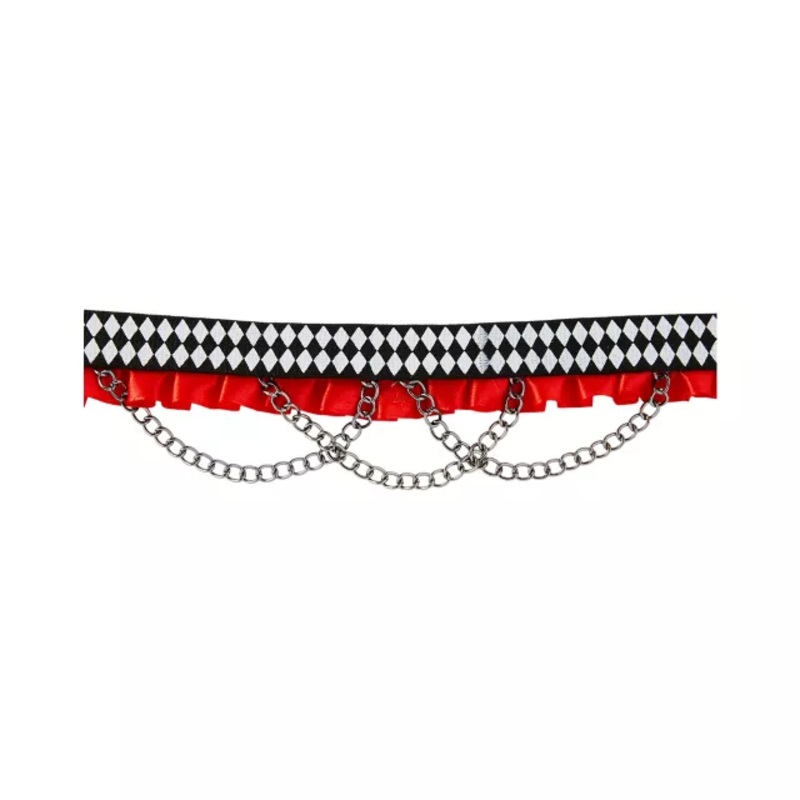 Kids Checkered Clown Choker Necklace BLACK AND RED CHILD ONE SIZE