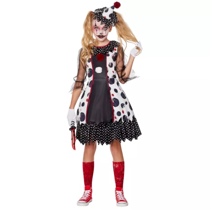 Kids Creepy Clown Costume RED/WHITE/BLACK CHILD SMALL