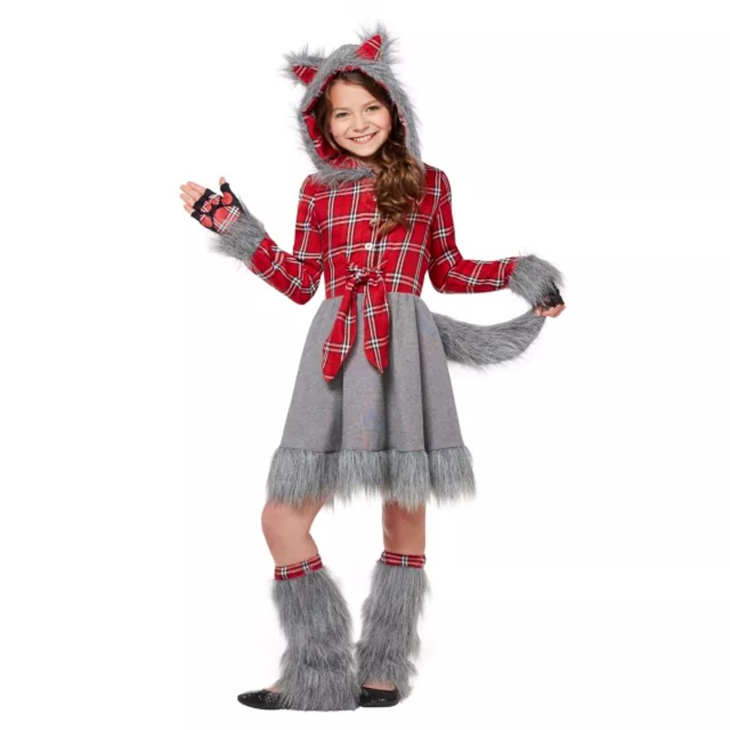 Kids Faux Fur Charming Werewolf Costume GRAY PLAID CHILD SMALL