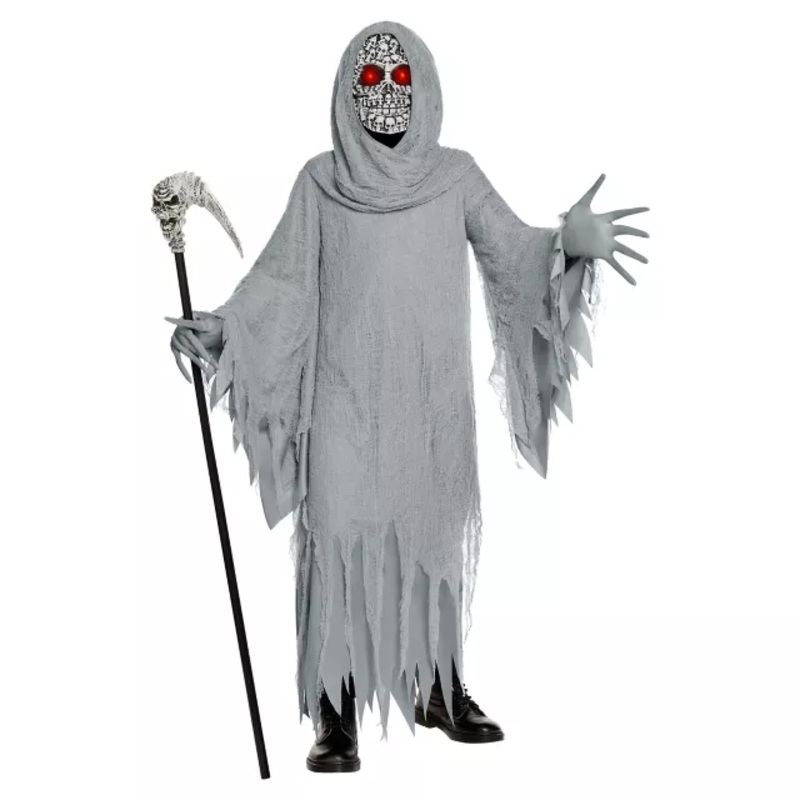 Kids Light-Up Skull Reaper Costume GRAY CHILD SMALL
