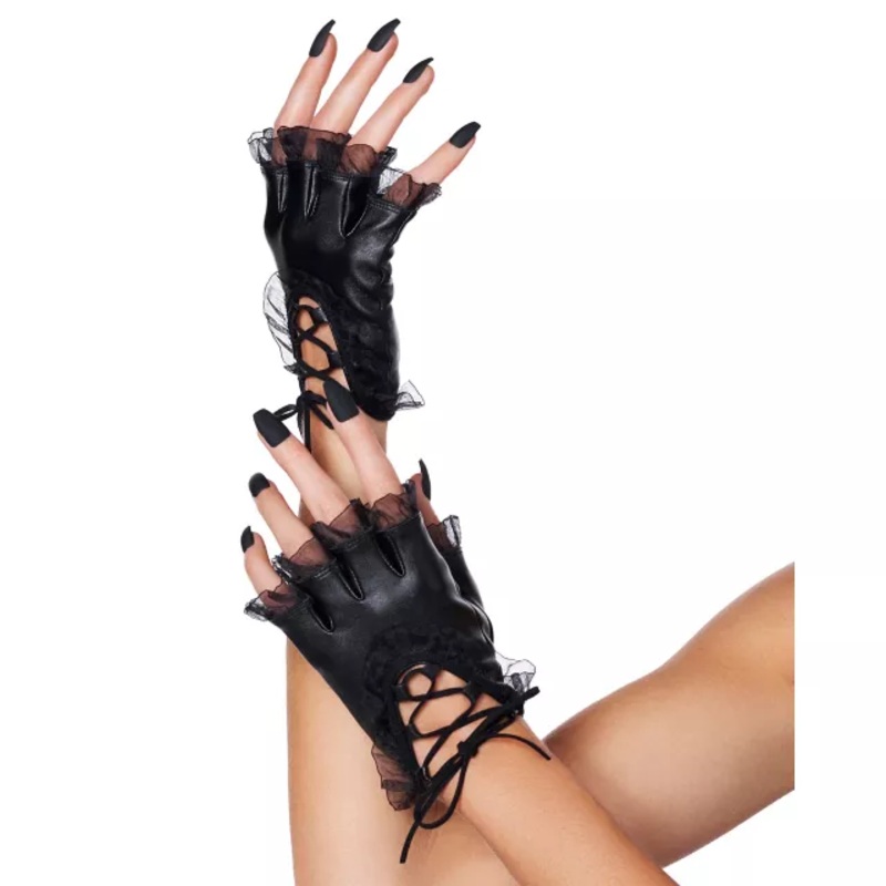 Pirate Ruffle Fingerless Gloves BLACK ONE SIZE FITS MOST
