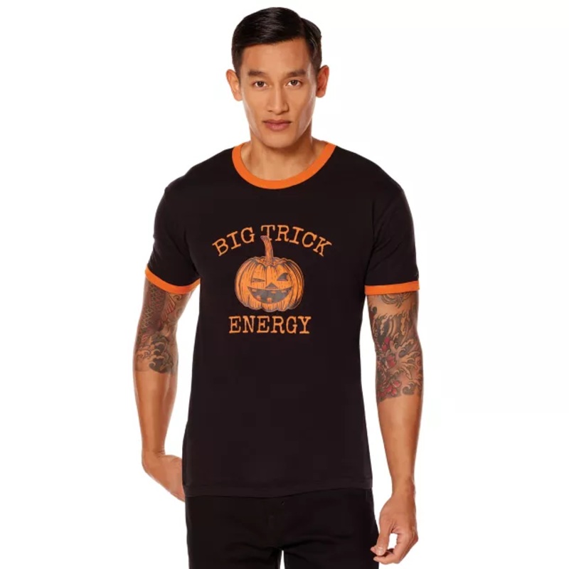 Adult Big Trick Energy T Shirt BLACK AND ORANGE ADULT MEDIUM