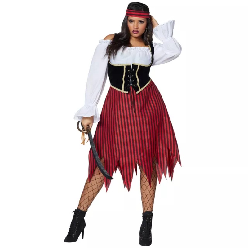 Adult Buccaneer Beauty Pirate Plus Size Costume BLACK AND RED 1X