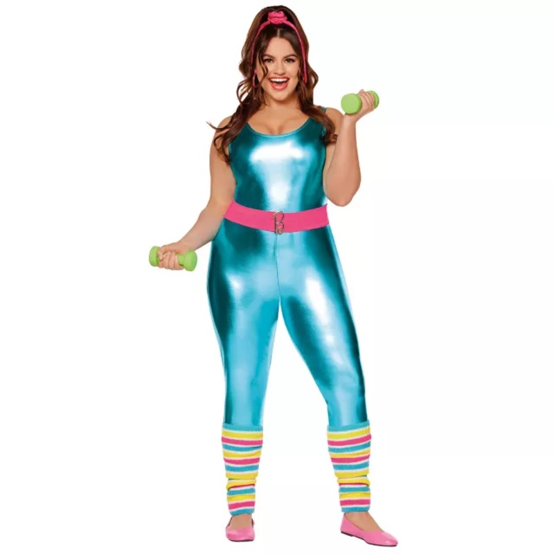 Adult Classic Barbie Plus Size Aerobics Catsuit Costume BLUE 1X