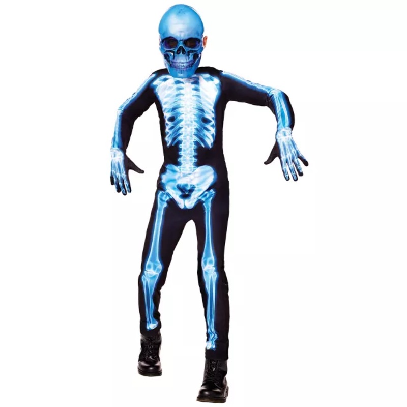 Kids Light-Up X-Ray Skeleton Costume BLACK AND  BLUE CHILD SMALL