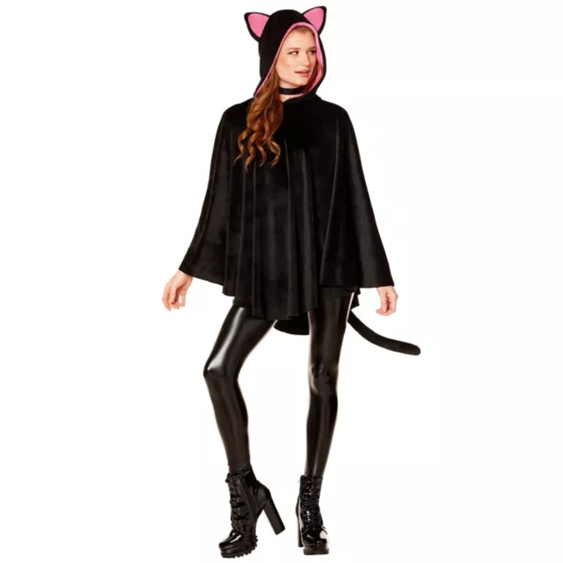 Adult Cat Poncho with Hood GRAY ONE SIZE FITS MOST