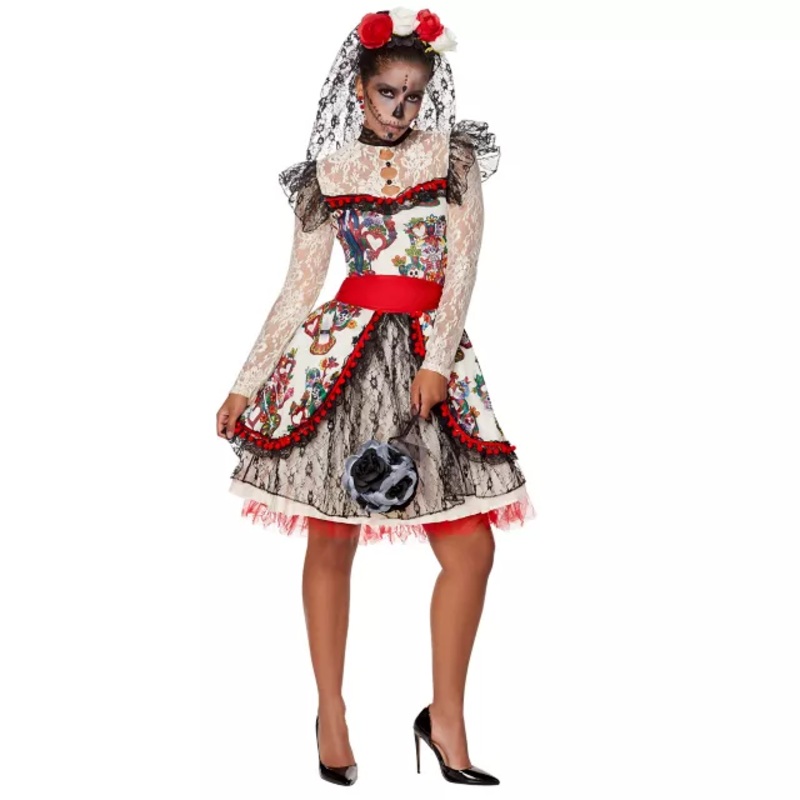 Adult Sugar Skull Bride Costume WHITE ADULT SMALL