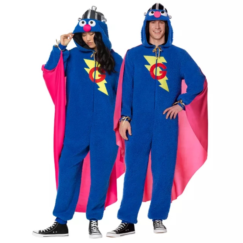 Adult Super Grover Jumpsuit Costume - Sesame Street BLUE SMALL/MEDIUM