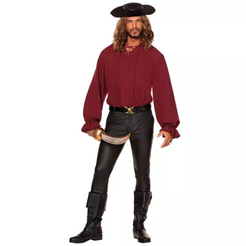 Adult V-Neck Burgundy Peasant Top BURGUNDY SMALL/MEDIUM