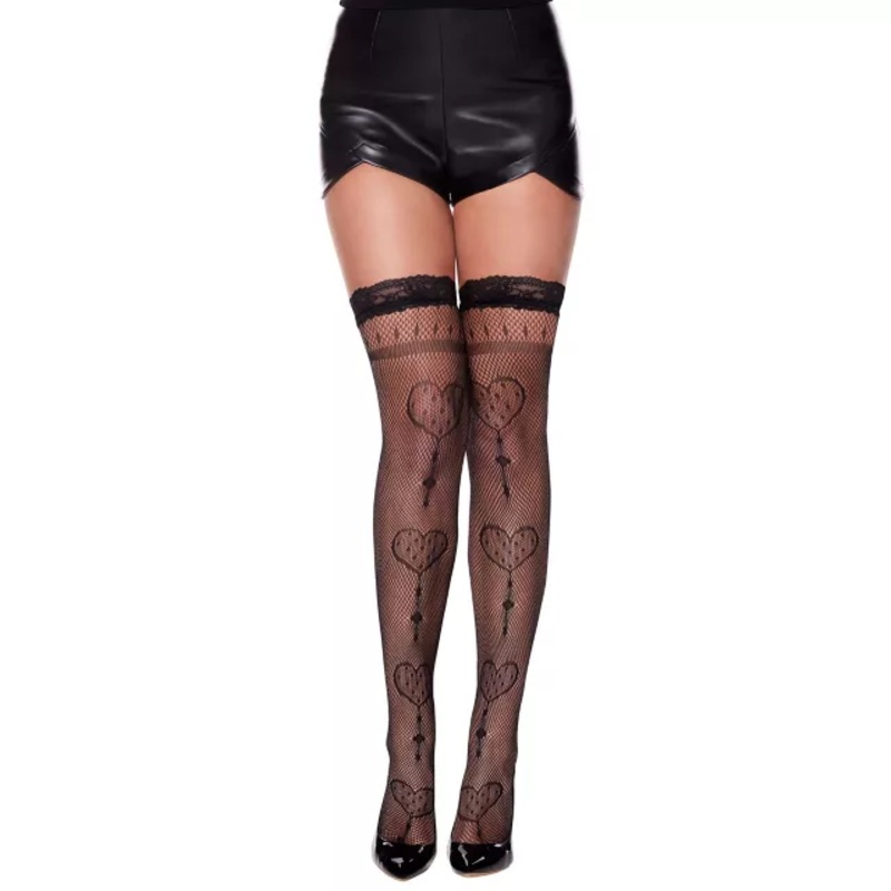 Black Heart Fishnet Thigh Highs BLACK ONE SIZE FITS MOST