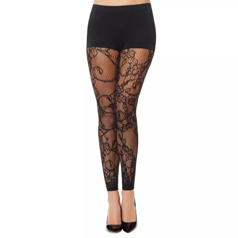 Black Lace Footless Tights BLACK SMALL/MEDIUM