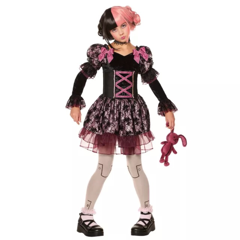Kids Dark Rose Doll Dress Costume BLACK AND PINK CHILD EXTRA SM
