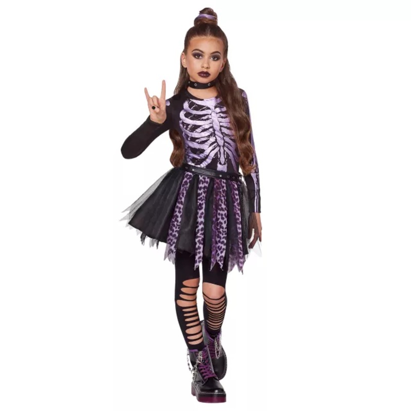 Kids Purple Punk Gothic Skeleton Costume BLACK AND PURPLE CHILD SMALL