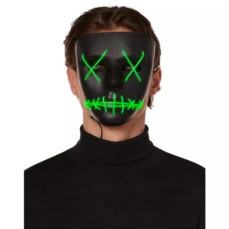 Light-Up EL Wire Green Stitched Black Half Mask  ONE SIZE FITS MOST