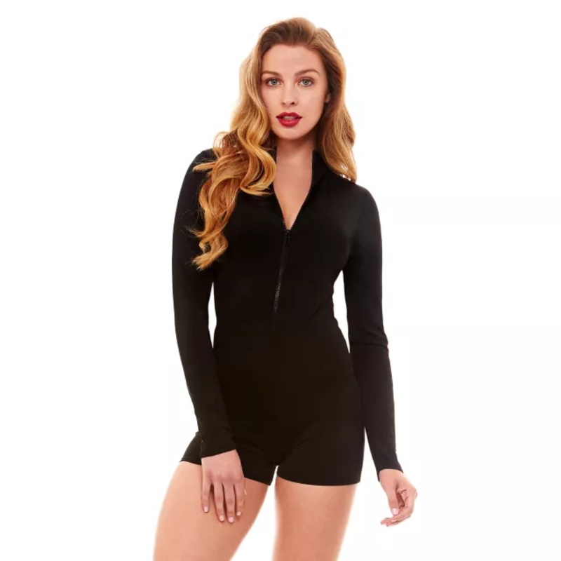 Zip-Up Black Romper BLACK ADULT EX SMALL