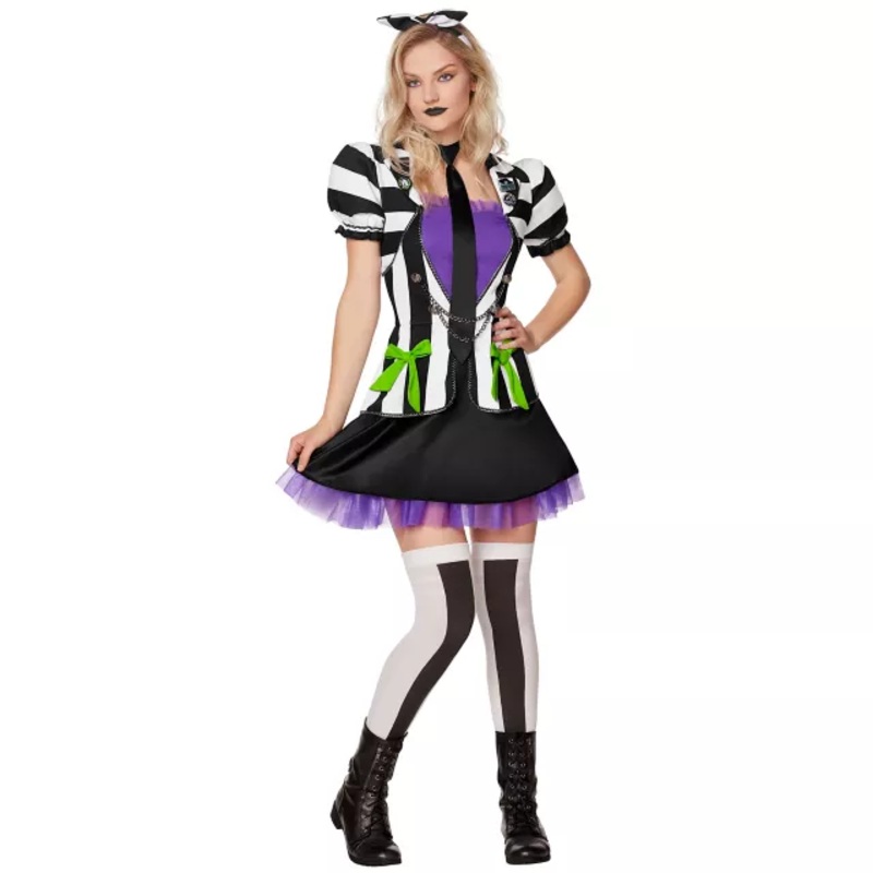 Adult Beetlejuice Dress Costume BLACK AND WHITE ADULT SMALL