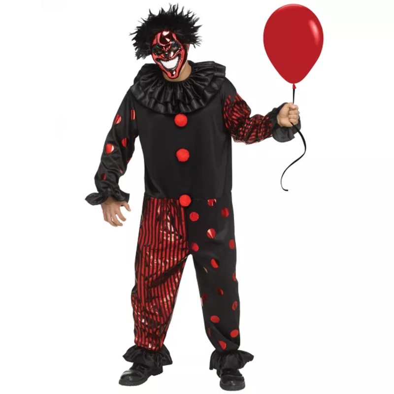 Adult Creepy Chrome Clown Costume BLACK AND RED SMALL/MEDIUM