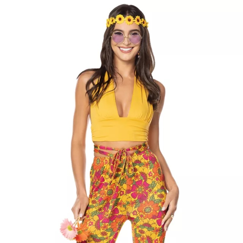 Adult Yellow Hippie Halter Top YELLOW ADULT SMALL