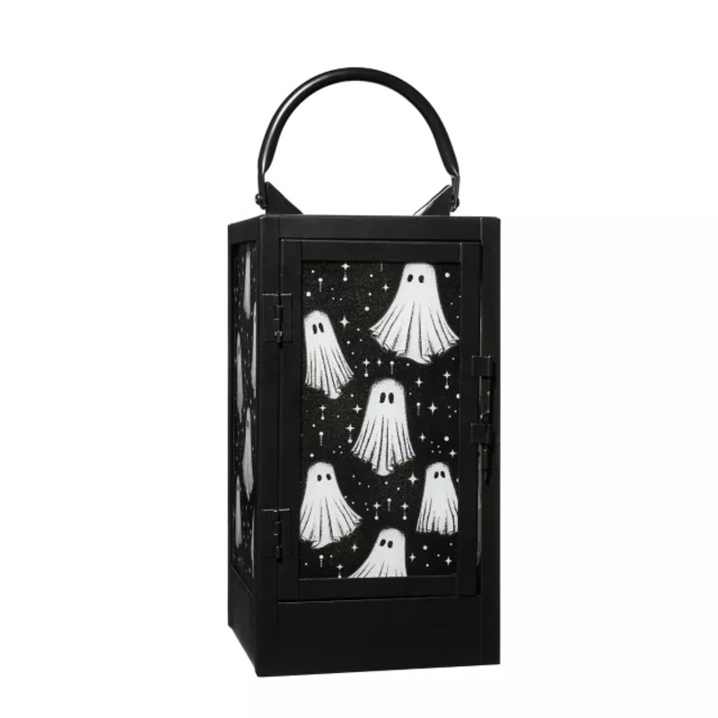 Black and White Glass Ghost Lantern BLACK AND WHITE 9 INCHES